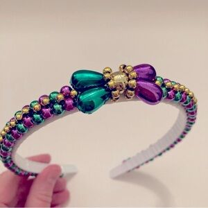 NEW Mardi Gras Beaded Bow Headband New Orleans Parade Coquette Hair Accessories
